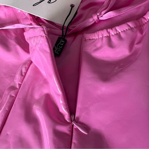 Oh Polly Pink Glossy Mini Dress with Crisscross Back Size 4 - Picture 8 of 9
